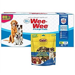Wee-Wee Extra Large Puppy Pee Pads, 28 x 34-in, 40 count + Cadet Gourmet Chicken & Apple Wraps Dog Treats