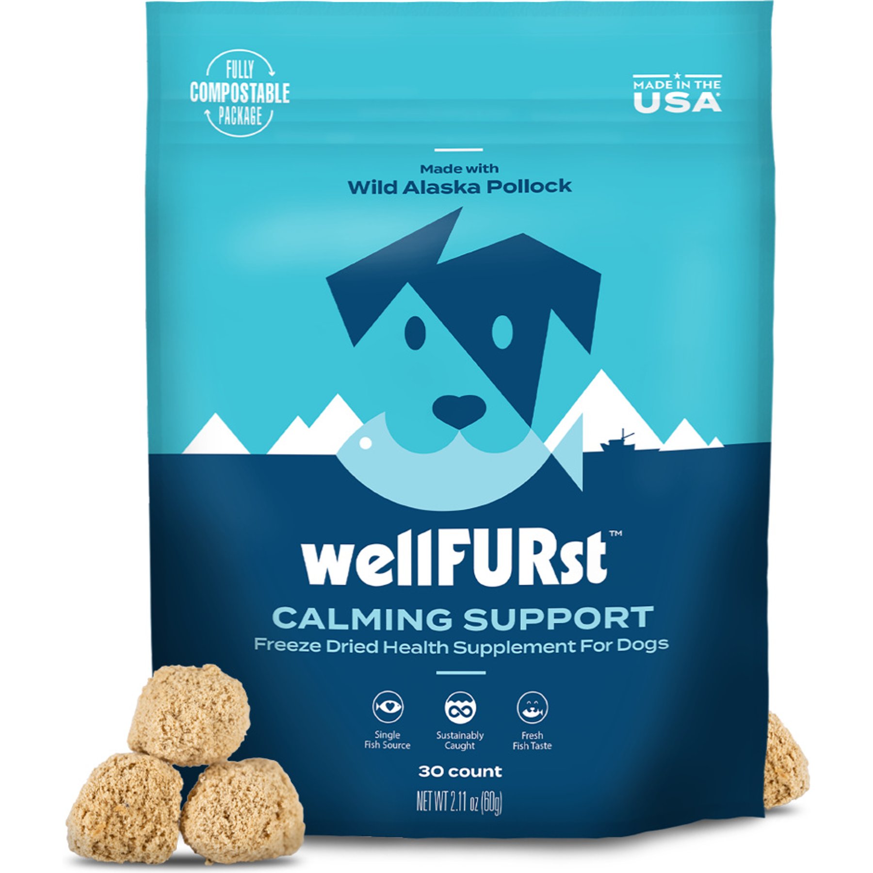 WellFURst Freeze-Dried Calming Support Supplement Made with Wild Alaska Pollock for Dogs, 2.1-oz bag