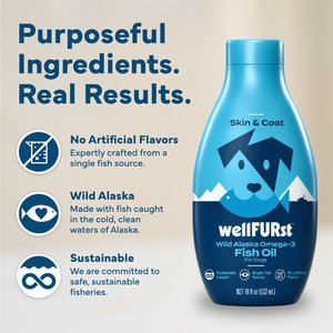 WellFURst Wild Alaska Omega-3 Fish Oil Skin & Coat Health Supplement for Dogs, 18-fl oz bottle
