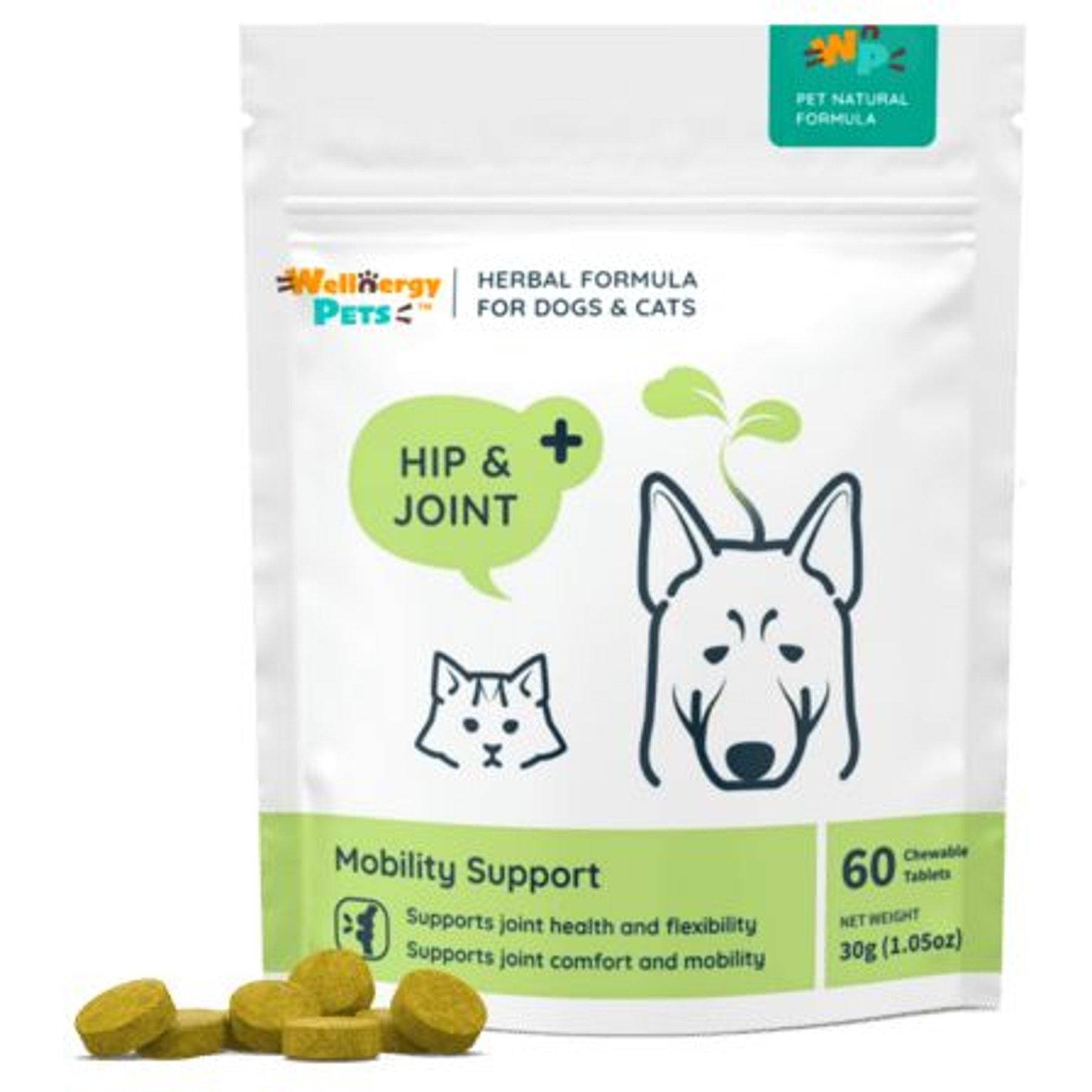 Wellnergy Pets Herbal Qbow Hip & Joint Supplement for Dogs & Cats, 60 count