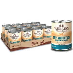 Wellness 95% Whitefish Natural Grain-Free Wet Dog Food Topper, 13.2-oz can, case of 12