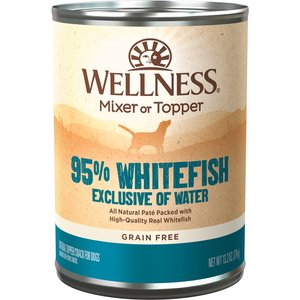Wellness 95% Whitefish Natural Grain-Free Wet Dog Food Topper, 13.2-oz can, case of 12