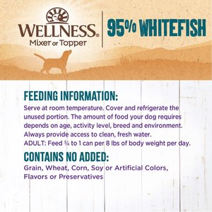 Wellness 95% Whitefish Natural Grain-Free Wet Dog Food Topper, 13.2-oz can, case of 12