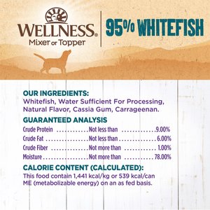 Wellness 95% Whitefish Natural Grain-Free Wet Dog Food Topper, 13.2-oz can, case of 12