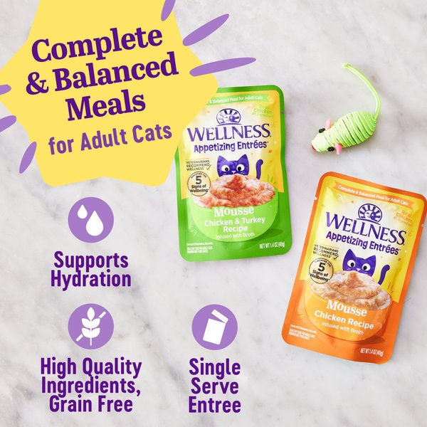 Wellness Appetizing Entrees Variety Pack Grain-Free Wet Cat Food, 1.4-oz pouch, case of 6