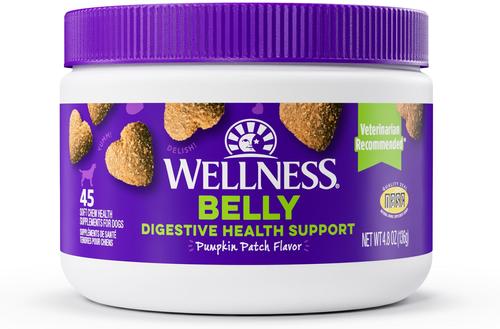 Show full view: Wellness Belly Digestive Health Support Pumpkin Flavor Chew Supplements + CORE Wholesome Grains Whitefish & Brown Rice Recipe Dry Dog Food slide 6 of 9