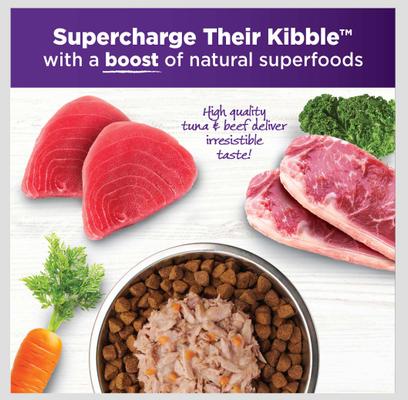 Show full view: Wellness Bowl Boosters Simply Shreds Tuna, Beef & Carrots + Chicken Liver & Broccoli Natural Grain-Free Wet Dog Food Topper slide 5 of 9
