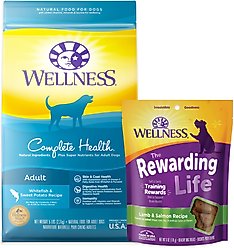 Wellness Complete Health Adult Whitefish & Sweet Potato Recipe Dry Food + WellBites Lamb & Salmon Recipe Soft & Chewy Grain-Free Dog Treats