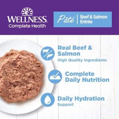 Show full view: Wellness Complete Health Beef & Salmon Formula Grain-Free Canned Cat Food, 12.5-oz, case of 12 slide 3 of 12