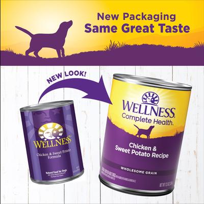 Show full view: Wellness Complete Health Chicken & Sweet Potato Formula Natural Canned Dog Food, 12.5-oz, case of 12 slide 3 of 11