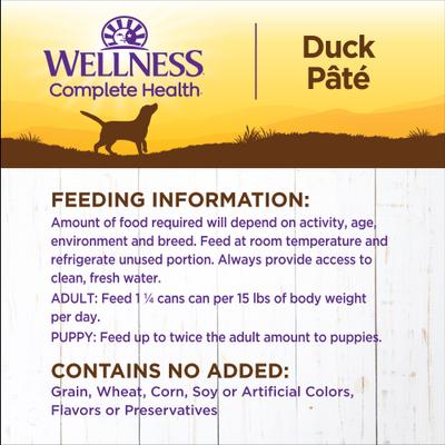 Show full view: Wellness Complete Health Duck & Sweet Potato Formula Canned Dog Food, 12.5-oz, case of 12 slide 7 of 11