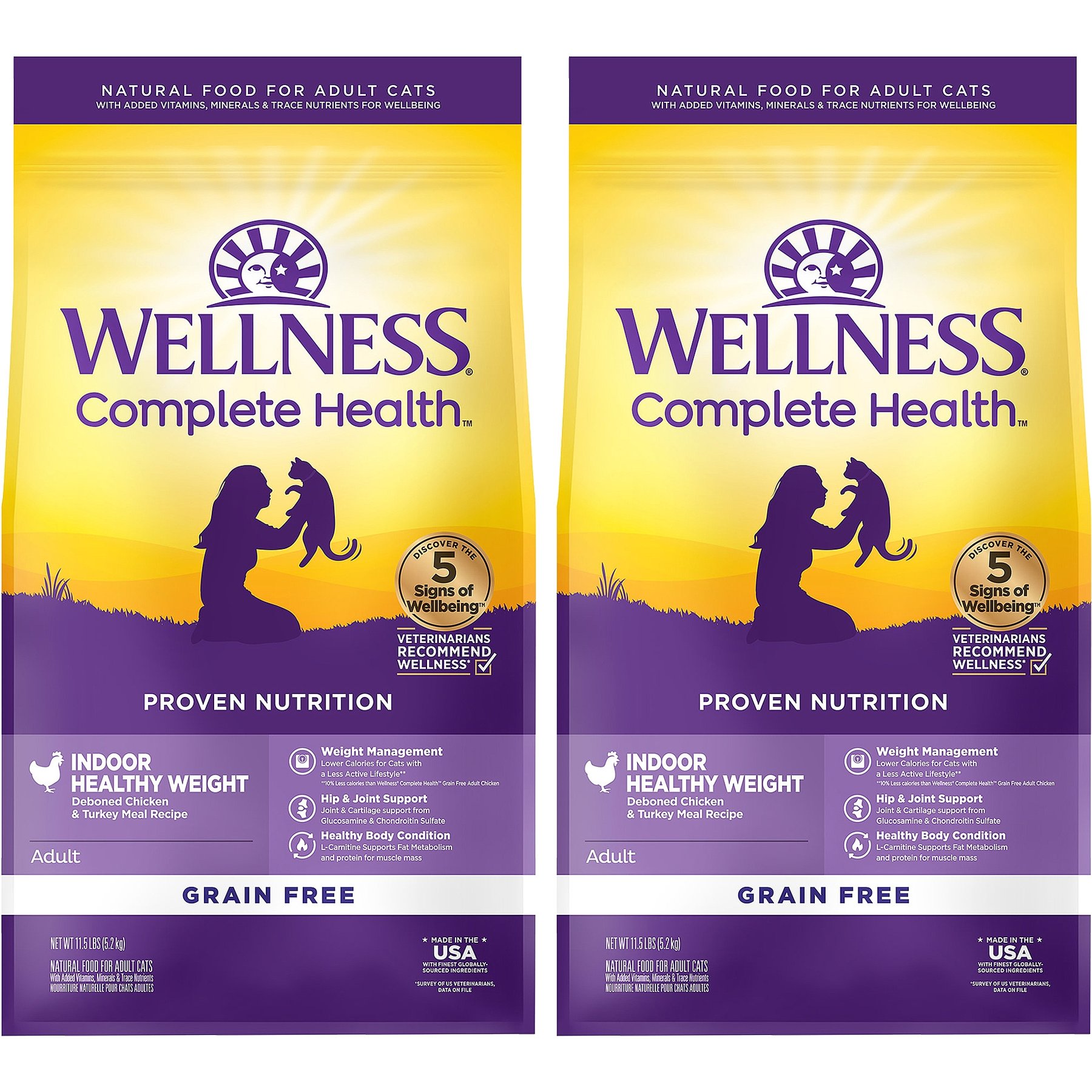 Wellness Complete Health Grain-Free Indoor Healthy Weight Chicken Recipe Natural Dry Cat Food, 23-lb bundle
