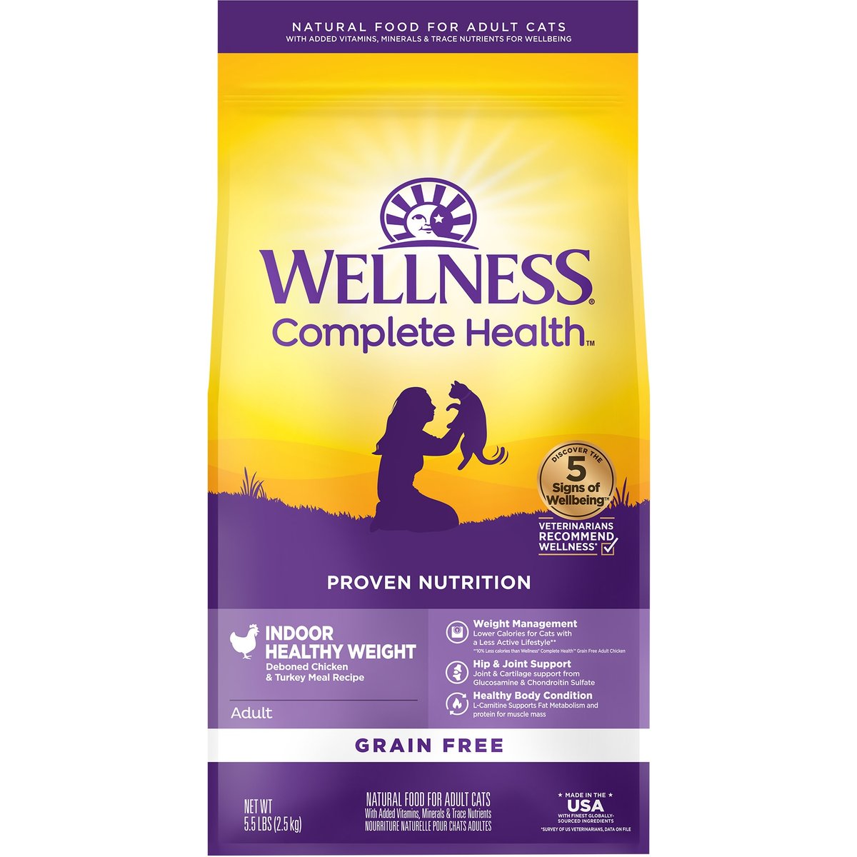 Wellness Complete Health Grain-Free Indoor Healthy Weight Chicken Recipe Natural Dry Cat Food, 5.5-lb bag