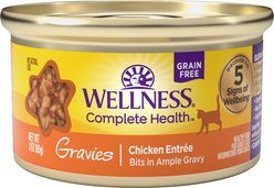 Wellness Complete Health Gravies Chicken Entree Natural Grain-Free Wet Cat Food, 3-oz can, case of 4