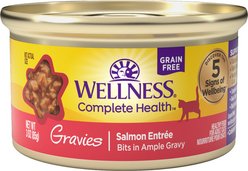 Wellness Complete Health Gravies Salmon Entree Natural Grain-Free Wet Cat Food, 3-oz can, case of 12