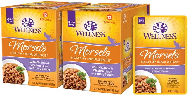 Wellness Healthy Indulgence Natural Grain Free Morsels with Chicken and Chicken Liver in Savory Sauce Cat Food Pouch Wellness Healthy Indulgence Natural Grain Free Morsels with Chicken and Chicken Liver in Savory Sauce Cat Food Pouch