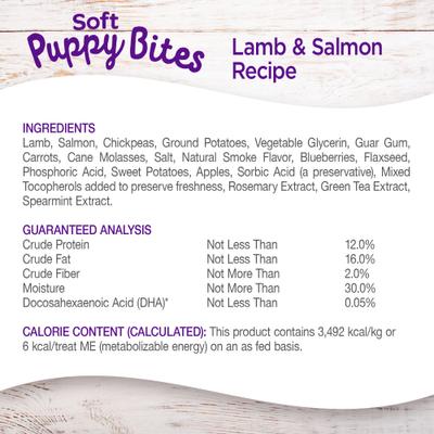 Show full view: Wellness Complete Health Just for Puppy Canned Dog Food, 12.5-oz, case of 12 + Wellness Soft Puppy Bites Lamb & Salmon Recipe Grain-Free Dog Treats, 3-oz pouch slide 8 of 9
