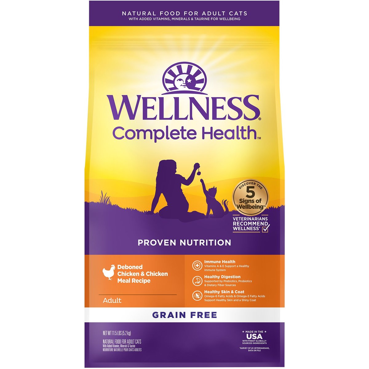 Wellness Complete Health Natural Grain-Free Deboned Chicken & Chicken Meal Dry Cat Food, 11.5-lb bag