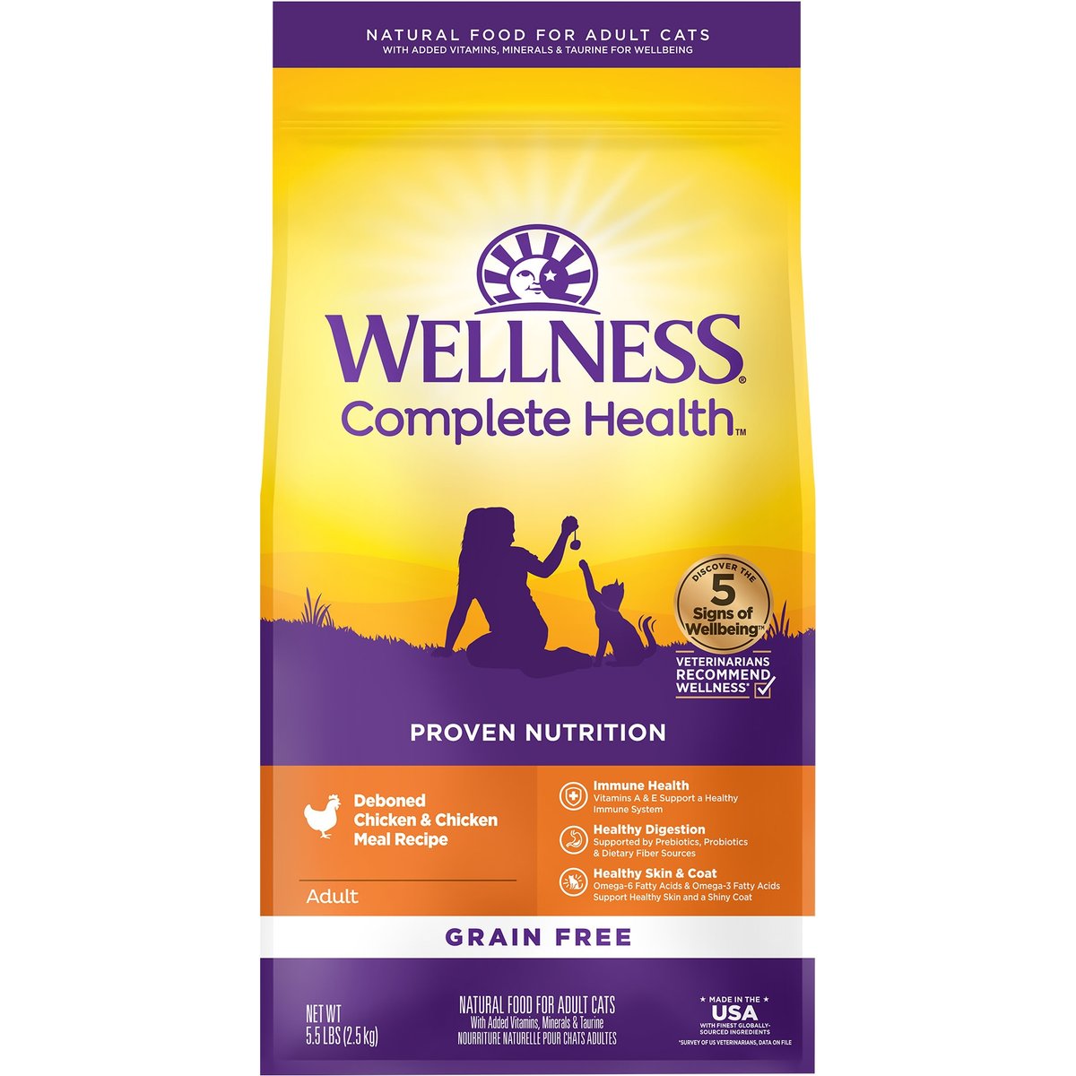 Wellness Complete Health Natural Grain-Free Deboned Chicken & Chicken Meal Dry Cat Food, 5.5-lb bag