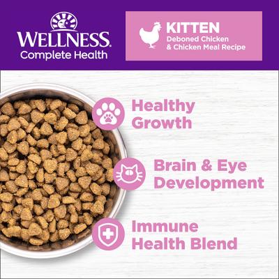 Show full view: Wellness Complete Health Natural Grain-Free Deboned Chicken & Chicken Meal Dry Kitten Food + Kitten Variety Pack Grain-Free Canned Cat Food slide 3 of 9