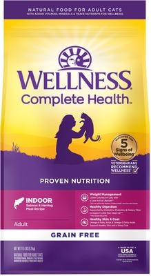 Show full view: Wellness Complete Health Pate Chicken Entree Grain-Free Canned Cat Food, 3-oz, case of 24 + Wellness Complete Health Natural Grain-Free Salmon & Herring Dry Cat Food, 11.5-lb bag slide 2 of 9