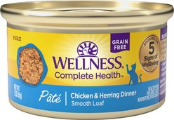 Wellness Complete Health Pate Chicken & Herring Natural Grain-Free Cat Food, 3-oz can, case of 4