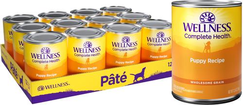Show full view: Wellness Complete Health Puppy Deboned Chicken, Oatmeal & Salmon Meal Recipe Dry Dog Food, 15-lb bag + Wellness Complete Health Just for Puppy Canned Dog Food, 12.5-oz, case of 12 slide 2 of 9