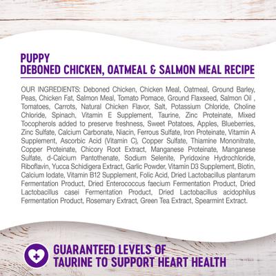 Show full view: Wellness Complete Health Puppy Deboned Chicken, Oatmeal & Salmon Meal Recipe Dry Dog Food, 30-lb bag + Wellness Complete Health Just for Puppy Canned Dog Food, 12.5-oz, case of 12 slide 7 of 9