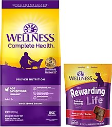 Wellness Complete Health Senior Deboned Chicken & Barley Recipe Dry Dog Food, 30-lb bag + Wellness WellBites Beef & Turkey Recipe Soft & Chewy Grain-Free Dog Treats, 6-oz bag