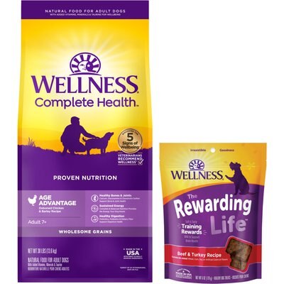 Wellness Wellness Complete Health Senior Deboned Chicken & Barley Recipe Dry Dog Food, 30-lb bag + Wellness WellBites Beef & Turkey Recipe Soft & Chewy Grain-Free Dog Treats, 6-oz bag