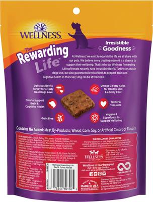 Show full view: Wellness Complete Health Senior Deboned Chicken & Barley Recipe Dry Dog Food, 30-lb bag + Wellness WellBites Beef & Turkey Recipe Soft & Chewy Grain-Free Dog Treats, 6-oz bag slide 7 of 9