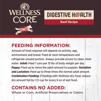 Show full view: Wellness CORE Digestive Health Beef Recipe Grain-Free Wet Dog Food, 13-oz can, case of 12 slide 7 of 12