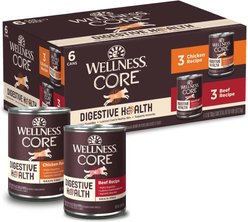 Wellness CORE Digestive Health Chicken & Beef Pate Variety Pack Grain-Free Wet Dog Food, 13-oz can, case of 6