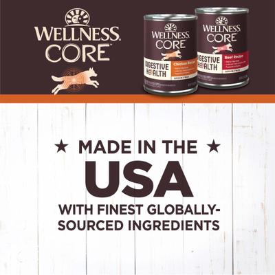 Show full view: Wellness CORE Digestive Health Chicken & Beef Pate Variety Pack Grain-Free Wet Dog Food, 13-oz can, case of 6 slide 4 of 12