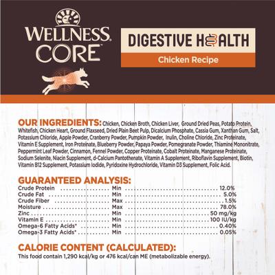 Show full view: Wellness CORE Digestive Health Chicken & Beef Pate Variety Pack Grain-Free Wet Dog Food, 13-oz can, case of 6 slide 6 of 12