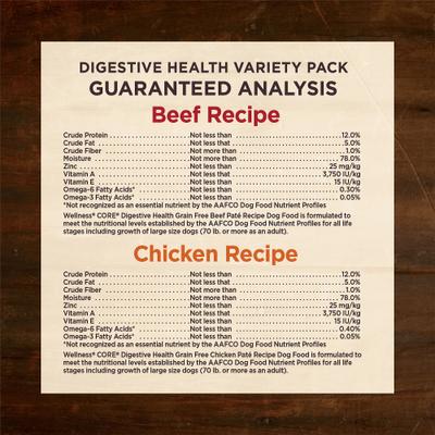 Show full view: Wellness CORE Digestive Health Chicken & Beef Pate Variety Pack Grain-Free Wet Dog Food, 13-oz can, case of 6 slide 9 of 12