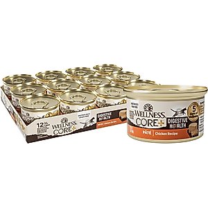 Wellness CORE+ Digestive Health Chicken Pate Grain-Free Natural Wet Cat Food, 3-oz can, case of 12