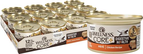 Show full view: Wellness CORE+ Digestive Health Chicken Pate Grain-Free Natural Wet Cat Food, 3-oz can, case of 12 slide 1 of 11