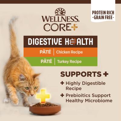 Show full view: Wellness CORE+ Digestive Health Chicken & Turkey Pate Variety Pack Grain-Free Natural Wet Cat Food, 3-oz can, case of 12 slide 3 of 11