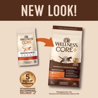 Show full view: Wellness CORE Digestive Health Chicken & Turkey Pate Variety Pack Wet Food + Wholesome Grains Chicken & Rice Recipe Dry Cat Food slide 3 of 9