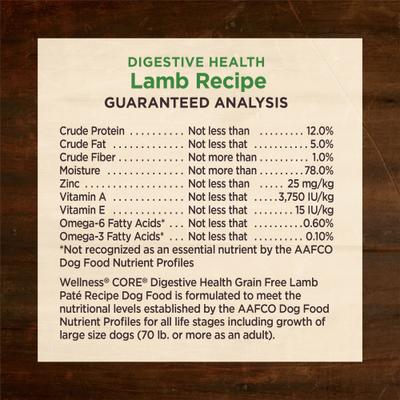 Show full view: Wellness CORE Digestive Health Lamb Recipe Grain-Free Wet Dog Food, 13-oz can, case of 12 slide 9 of 13