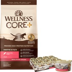 Wellness CORE Digestive Health Salmon Pate Recipe Grain-Free Wet Cat Food, 3-oz, case of 12 & Wellness CORE Digestive Health Wholesome Grains Salmon & Rice Recipe Dry Cat Food, 11-lb bag