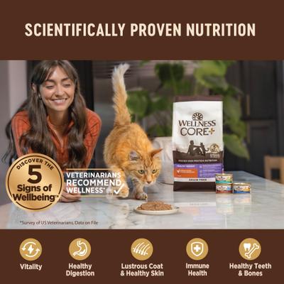 Show full view: Wellness CORE Digestive Health Salmon & Whitefish Pate Grain-Free Variety Pack Wet Cat Food, 3-oz, case of 12 slide 5 of 11