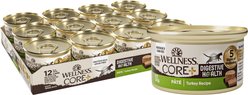 Wellness CORE+ Digestive Health Turkey Pate Grain-Free Natural Wet Cat Food, 3-oz can, case of 12