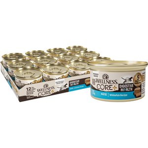 Wellness CORE+ Digestive Health Whitefish Pate Grain-Free Natural Wet Cat Food, 3-oz can, case of 12