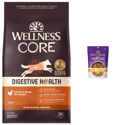 Show full view: Wellness CORE Digestive Health Wholesome Grains Chicken & Brown Rice Recipe Dry Food + Bowl Boosters Digestive Health Dry Dog Food Topper slide 1 of 10