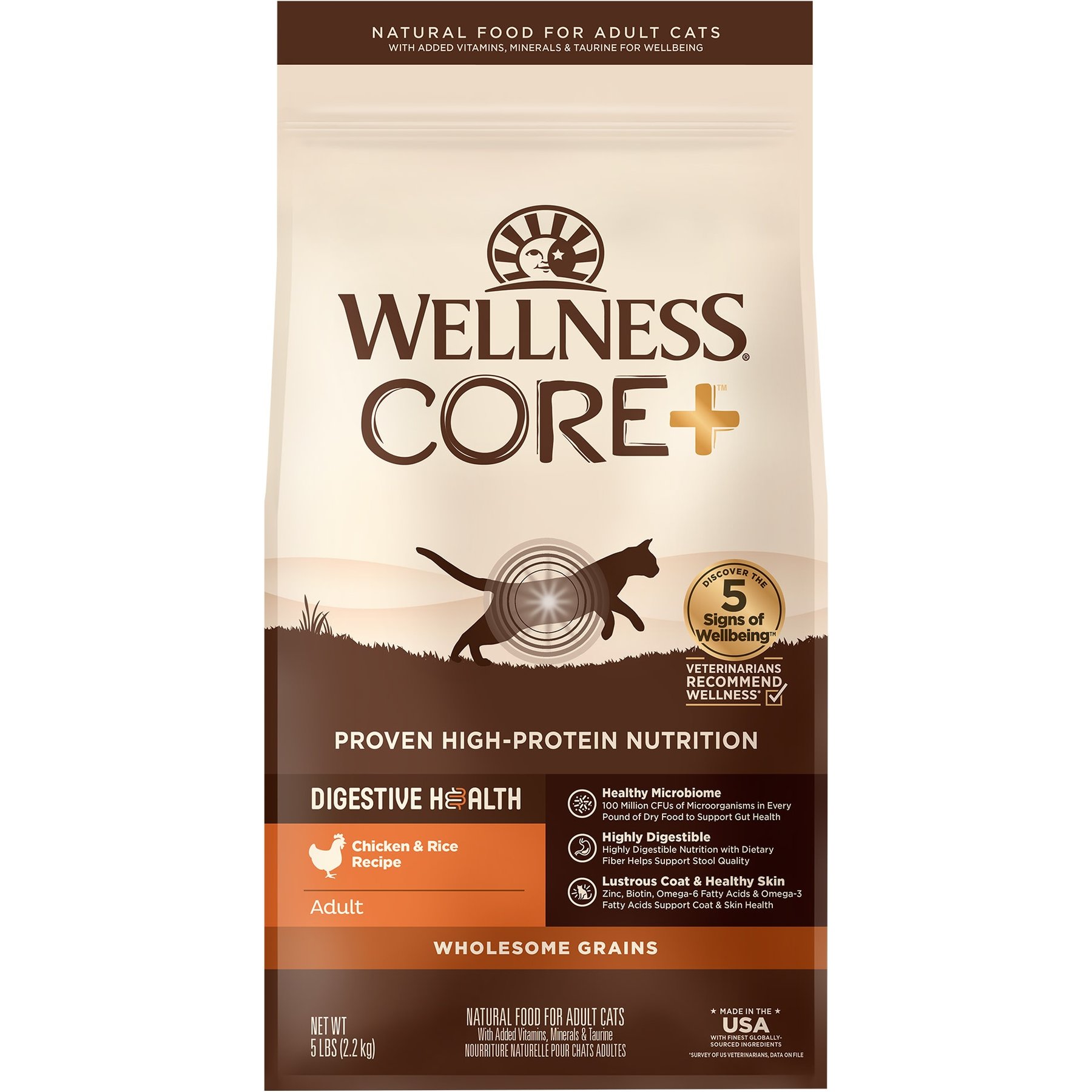 Wellness CORE Digestive Health Wholesome Grains Chicken & Rice Recipe Dry Cat Food, 5-lb bag