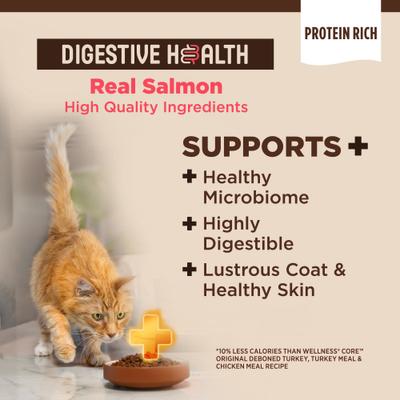 Show full view: Wellness CORE Digestive Health Wholesome Grains Salmon & Rice Recipe Dry Cat Food, 5-lb bag slide 4 of 10