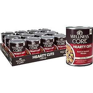Wellness CORE Grain-Free Hearty Cuts in Gravy Beef & Venison Recipe Canned Dog Food, 12.5-oz, case of 12