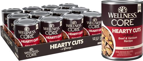 Show full view: Wellness CORE Grain-Free Hearty Cuts in Gravy Beef & Venison Recipe Canned Dog Food, 12.5-oz, case of 12 slide 1 of 10
